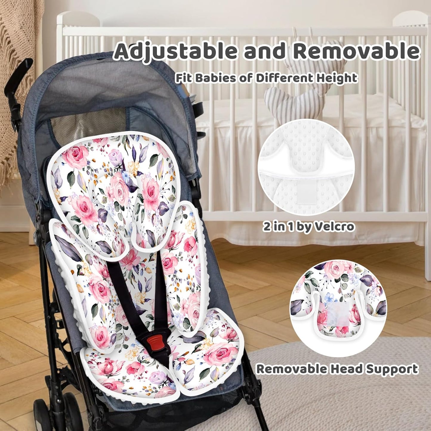 Infant Car Seat Insert, 2-in-1 Reversible Baby Carseat Head Support for Newborn, Soft Carseat Insert Cushion for Baby Girls, Adjustable Baby Headrest for Strollers