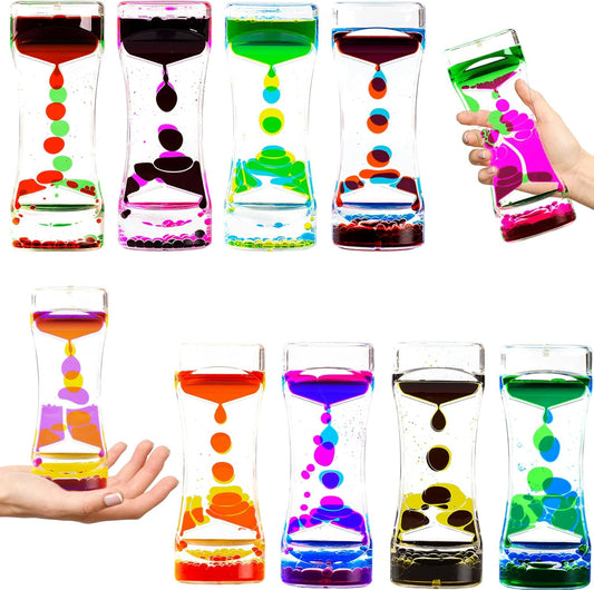 Liquid Motion Bubbler Timer Pack of 10 Hourglass Liquid Bubbler Sensory Toys ADHD Fidget Toy Anxiety Autism Toys Calm Relaxing Desk Toys