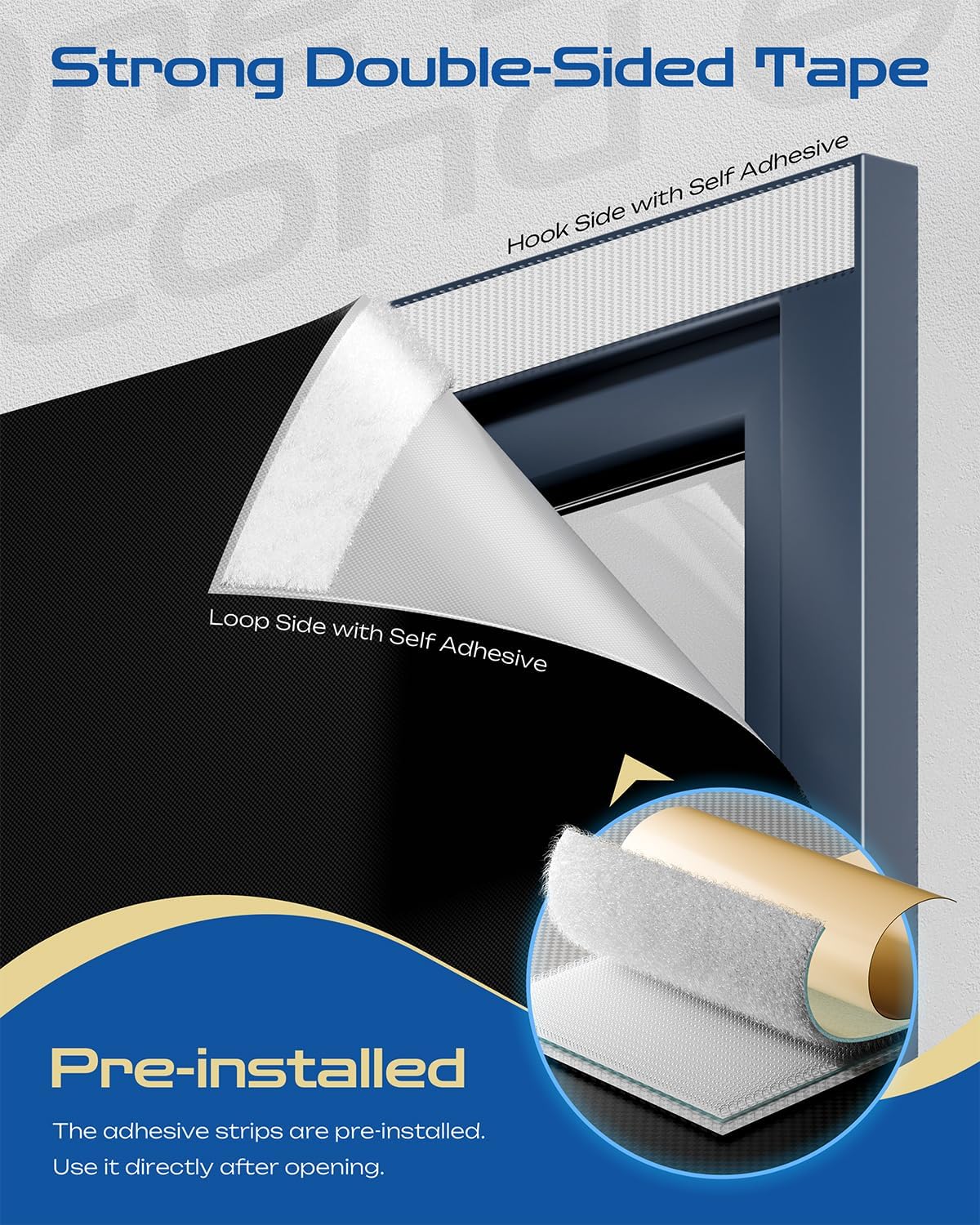 32" W x 84" L 100% Portable Blackout Curtains, Total Darkness No-Drill Black Out Window Cover,Temporary Blackout Shades with Hook & Loop Tape, for Bedroom, Nursery, Dorm, Travel (Black)