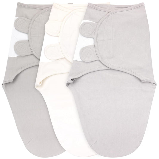 Bublo Baby Swaddles for Newborn Girls - 3 Pack Baby Swaddle Sleep Sacks - 3-6 Months - Pastel Grey-White Solid