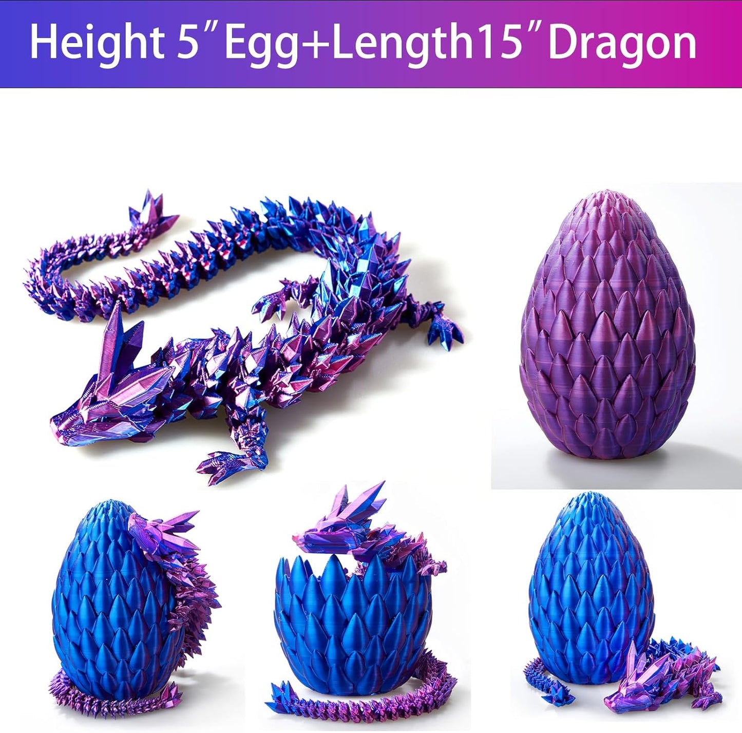 15 inches Dragon with Egg, Purple Dragon Toy,Articulated Crystal Dragon,Fidget Toy Cool