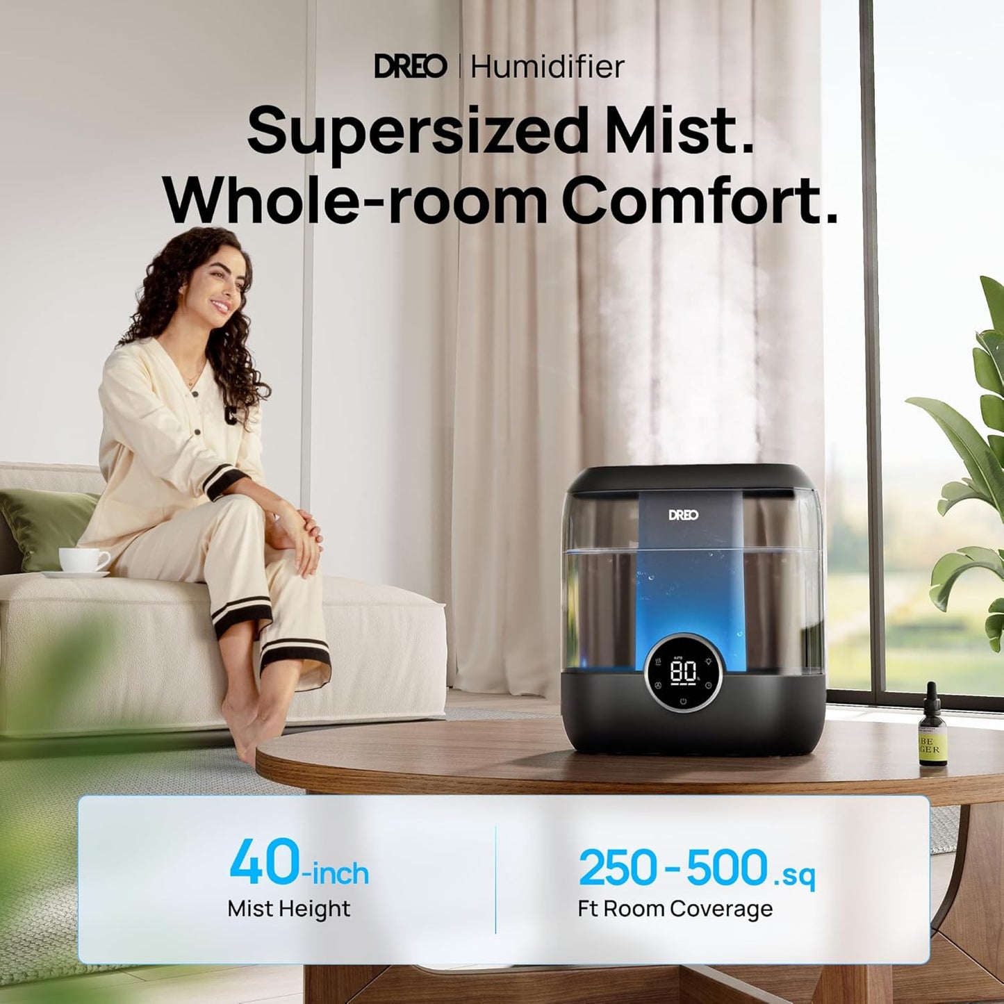 Dreo Smart Humidifiers for Bedroom, 6L Top Fill Supersized Cool Mist Humidifier for Large Room, 60 Hour Runtime, Quiet Ultrasonic Humidifiers for Plants, Baby, Indoor, Home, Night Light, Black