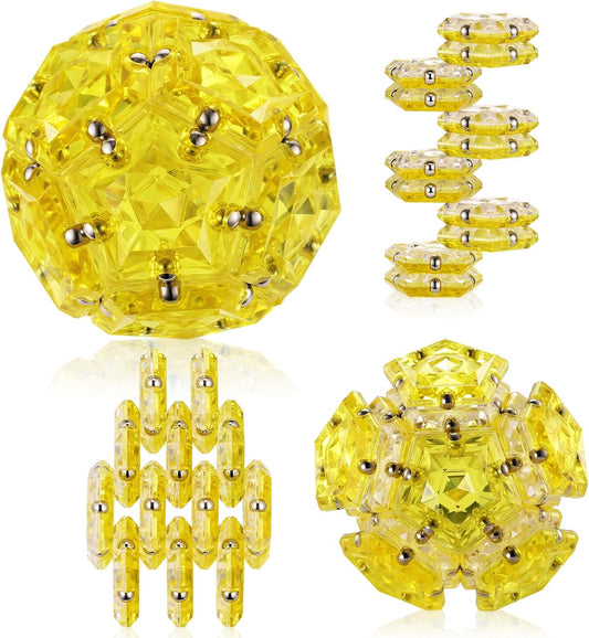 RoomyRoc Magnetic Fidget Sphere - Pentagons Magnets Balls - 12 Piece Set - Crystal Golden - Magnet Fidgets Toy - Creativity Beyond Imagination, Inspirational, Recreational, Desk Toys for Adults