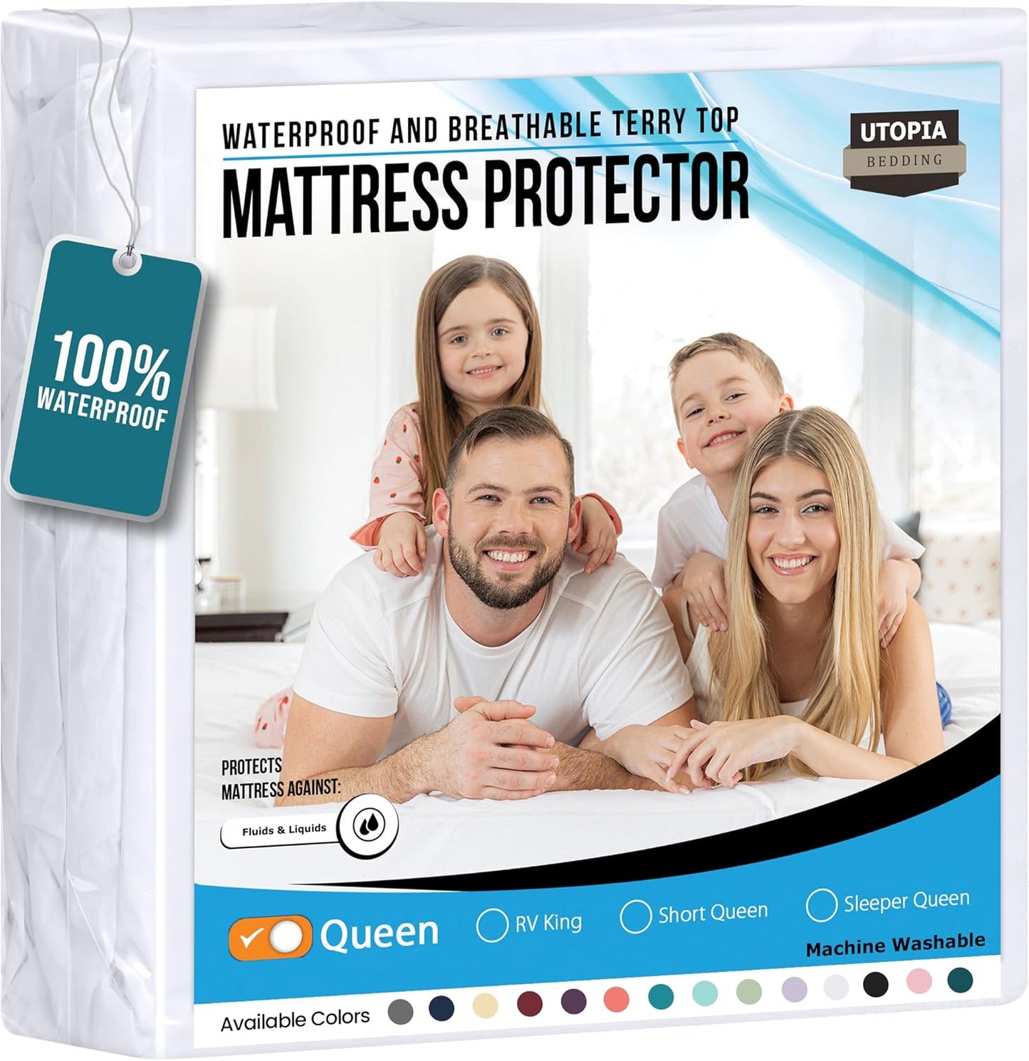 Utopia Bedding Waterproof Mattress Protector Queen Size, Premium Terry Mattress Cover 200 GSM, Breathable, Fitted Style with Stretchable Pockets (White)