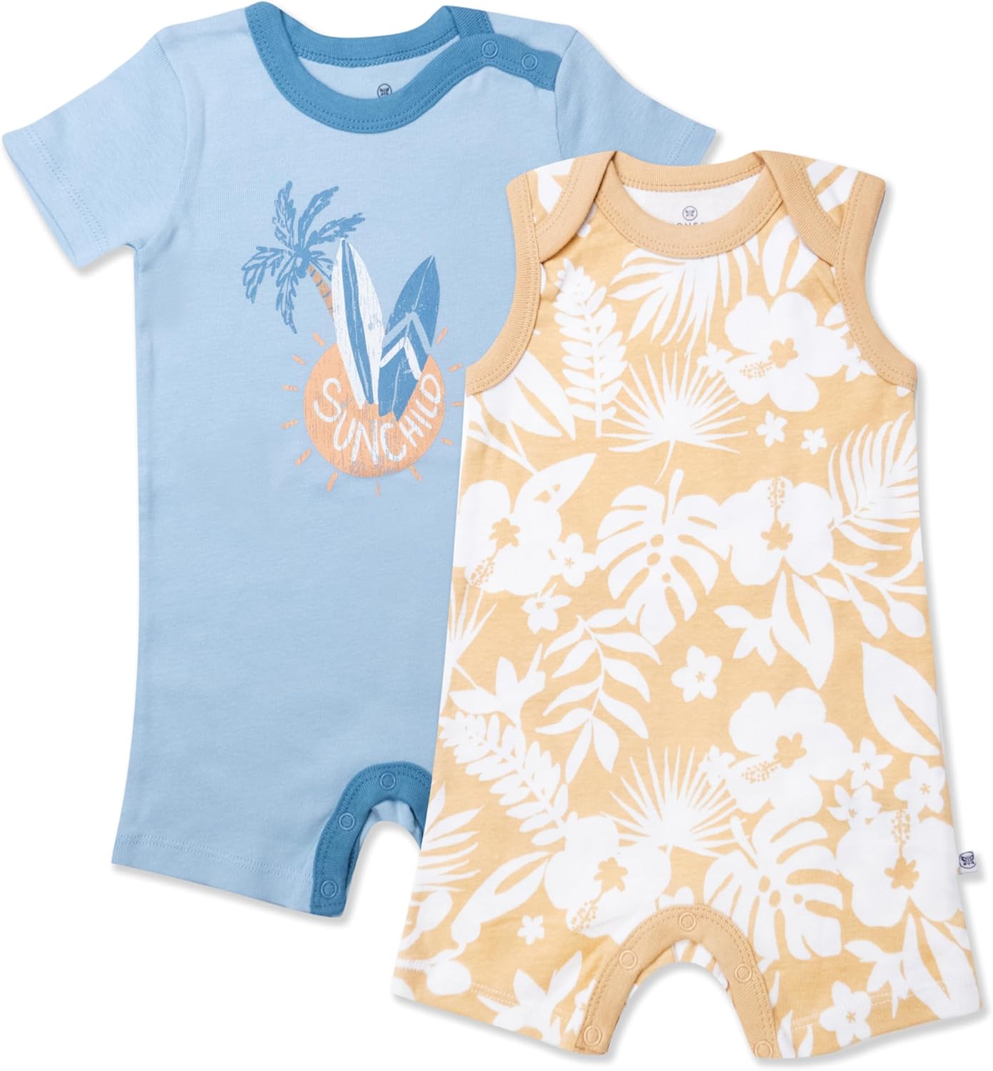 HonestBaby Short Sleeve and Tank Romper 100% Organic Cotton for Infant Baby and Toddler Boys