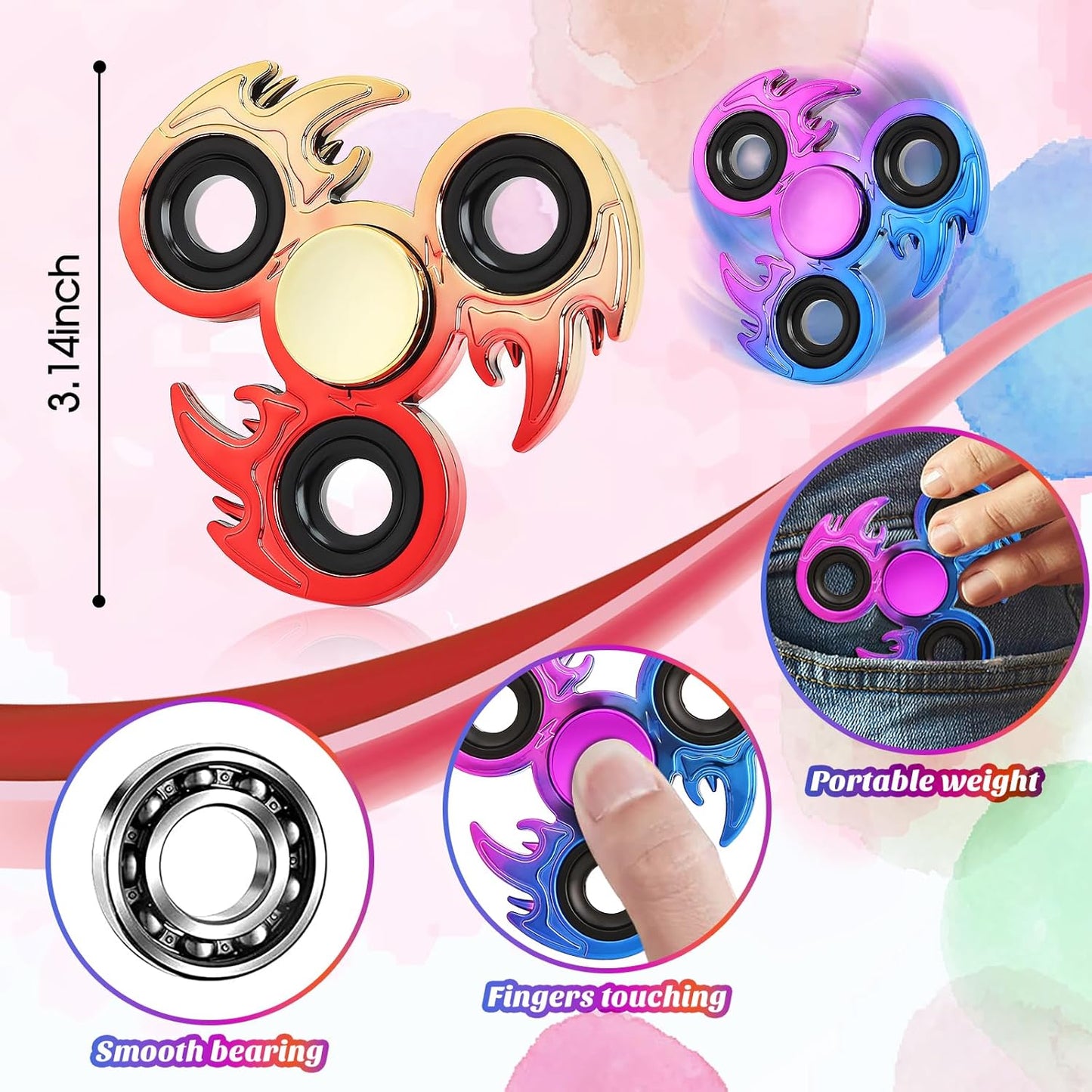 2 Pack Fidget Spinners, High Speed Precison Metal Hand Spinners for Focus, Streess Reduction and Boredom, Ideal for Enhancing Concentration and Killing Time