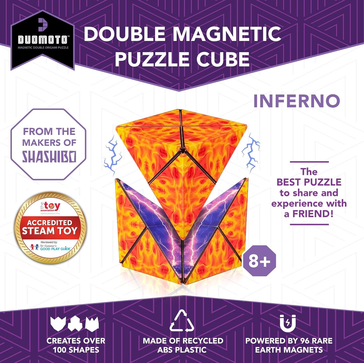 Magnetic Transforming Cube - Shape Shifting Double Creativity Puzzle w/ 96 Rare Earth Magnets - Transforms Into Over 100 Shapes - by Fun in Motion Toys - Creators of Shashibo & Cubendi