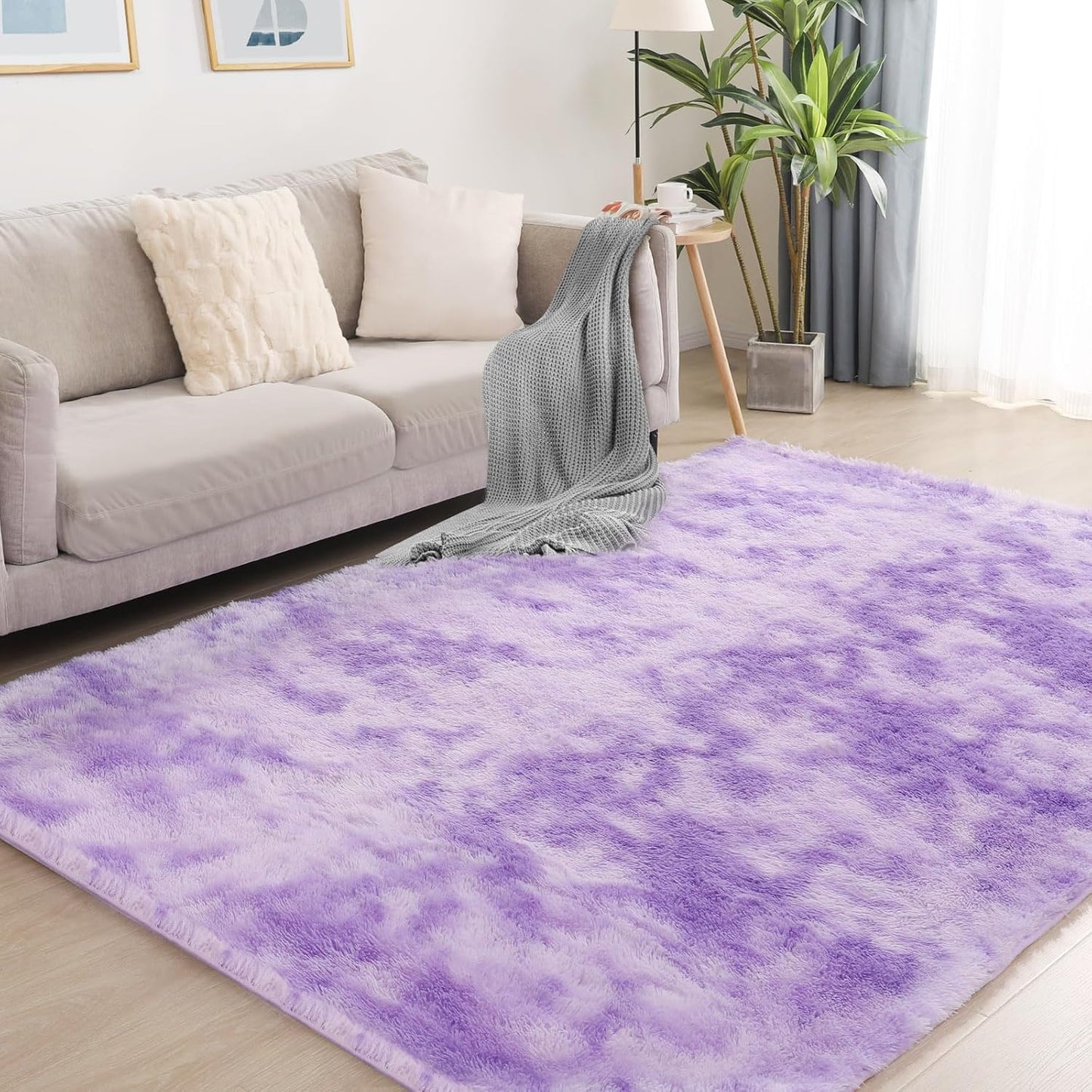 Area Rugs 9x12, Fluffy Rugs for Living Room, Ultra Soft Rugs for Bedroom, Non-Slip Indoor Carpet for Nursery, Kids Room, Playroom, Home Decor, Tie-Dyed Purple