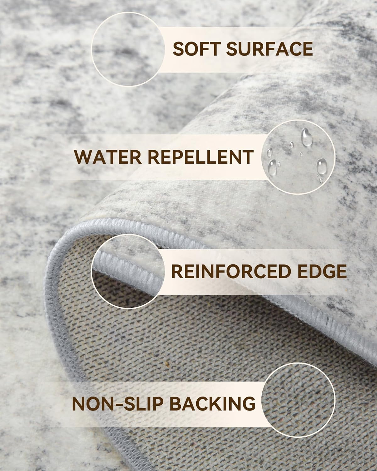 Washable Area Rugs 9'x12' Non-Slip Modern Abstract Soft for Living Room Entryway Bedroom Nursery, Print Pattern, Gray White Grey