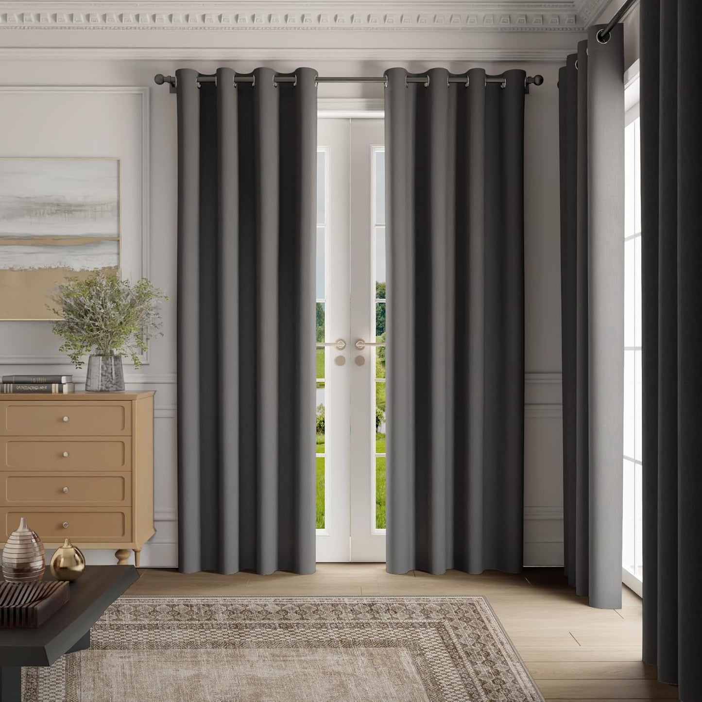 NICETOWN Grey Blackout Curtains for Bedroom 72 inches Long, Thermal Insulated Grommet Curtains for Living Room, Noise Reducing Privacy Window Treatment Drapes for Nursery, Laundry Patio, 2 Panels, W52