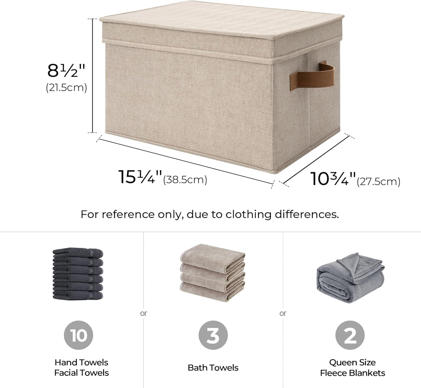 StorageWorks Large Storage Bins with Lids, Decorative Storage Boxes with Lid and PU Handles, Foldable Storage Baskets for Closet, Shelves, Stackable, Brown and Beige, 3-Pack