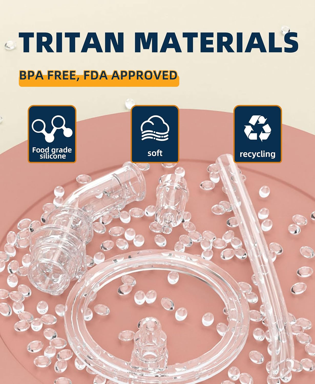 Bunnytoo Baby Sippy Cup with Weighted Straw for Infants 6-12 Months, 8oz Toddler Drinking with Handles, BPA-Free, Transition Trainer for 1+ Year Old (Apricot)