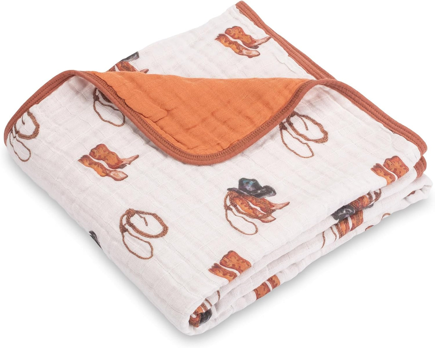 LollyBanks Muslin Baby Blanket 100% Organic Cotton, Muslin Quilt Lightweight, Toddler Blanket for Boys, 6 Layers Baby Blankets 47"x 47", Nursery Receiving Blankets Baby Essentials (Cowboy Print)