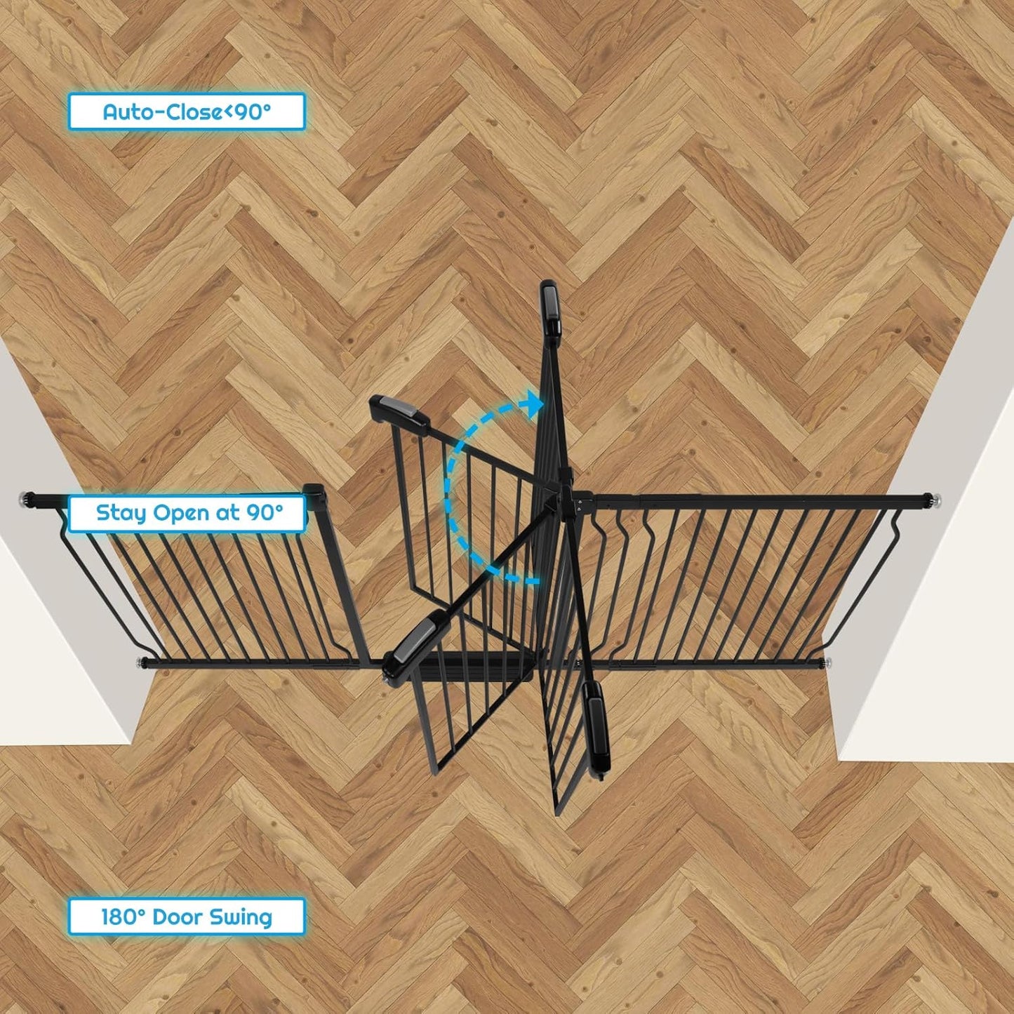 Extra Wide Baby Gate for Stairs Doorways with Door, 30" Tall 75.8-85" Wide Easy Install Dog Gate Indoor, Safety Metal Pressure Mounted Pet Gate with Walk-Thru Auto Close for The House, Black