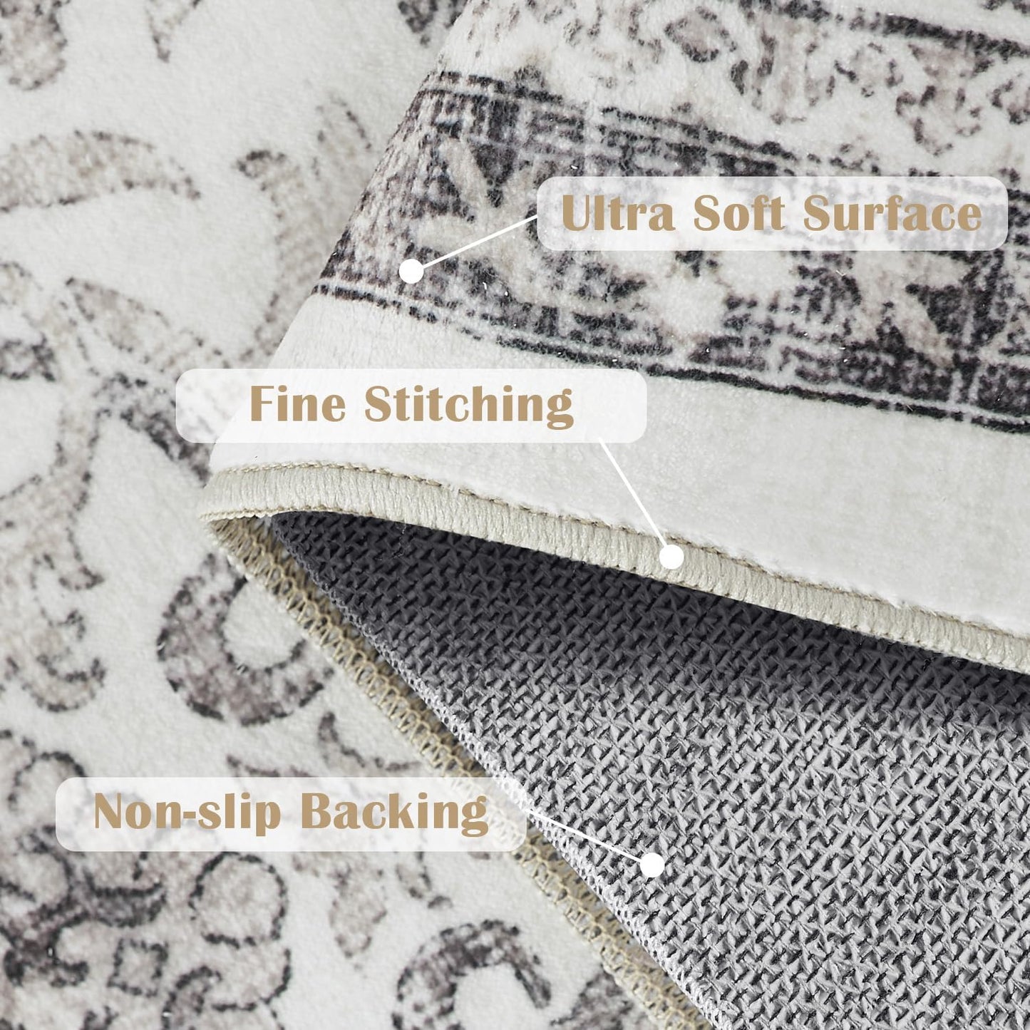 jinchan Hallway Runner Rug 3x10 - Machine Washable Beige Vintage Floral Distressed Design Soft Non-Slip Low-Pile Ultra-Thin Runner Rug for Kitchen Laundry Room Bedroom Farmhouse (3‘x10',Beige)