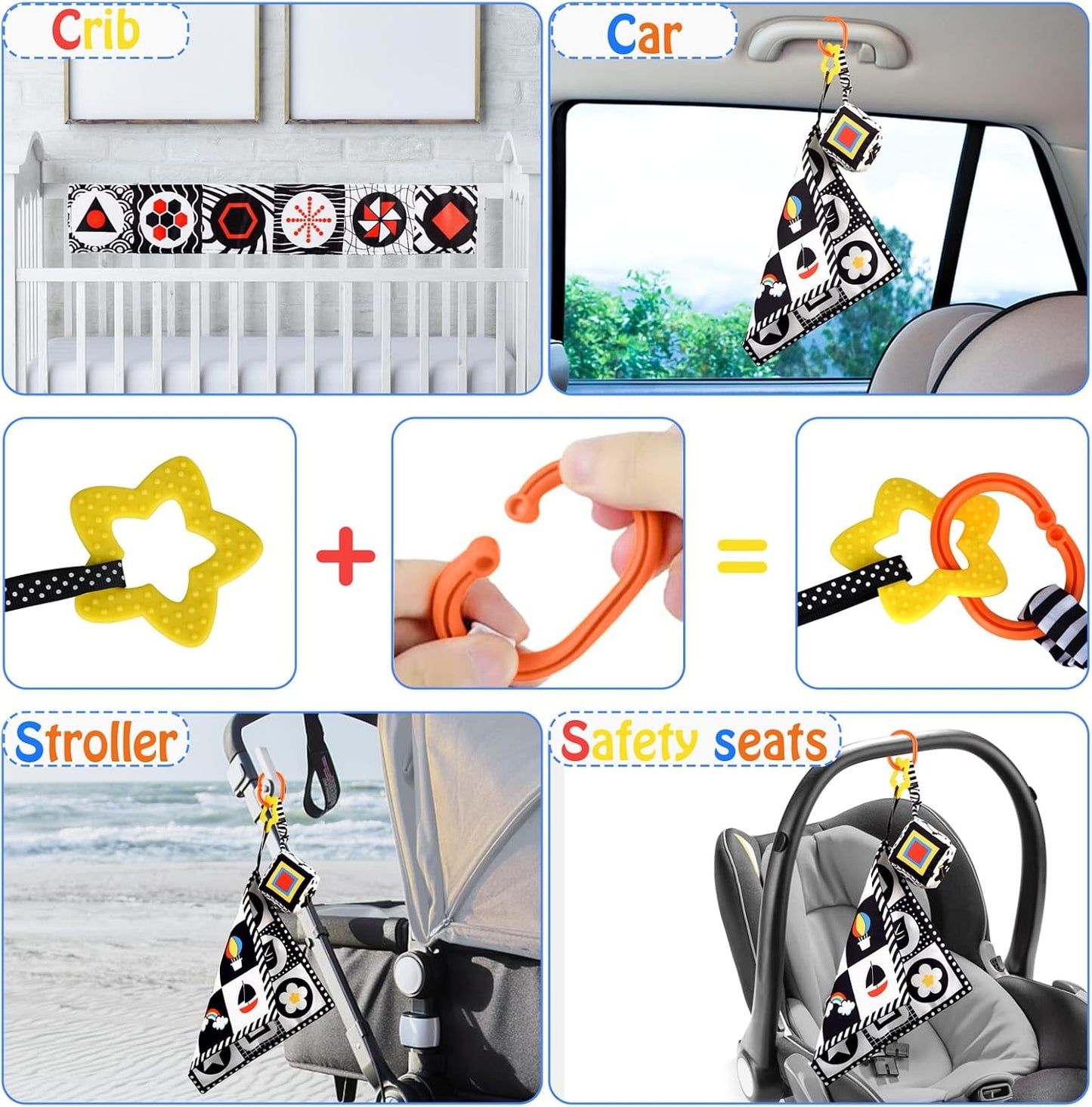 SAMMAS 3 Pcs Black and White High Contrast Baby Toys, 0-6 Months, Sensory Soft Book, Montessori Toys for Babies