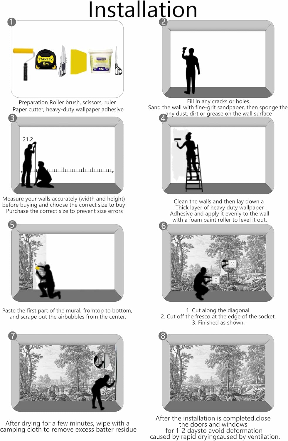 Vintage Forest Wallpaper Gray Trees Woodland Wall Mural Large Nature Landscapes Wall Decor for Living Room Bedroom Dining Room Office(Not Self-Adhesive)