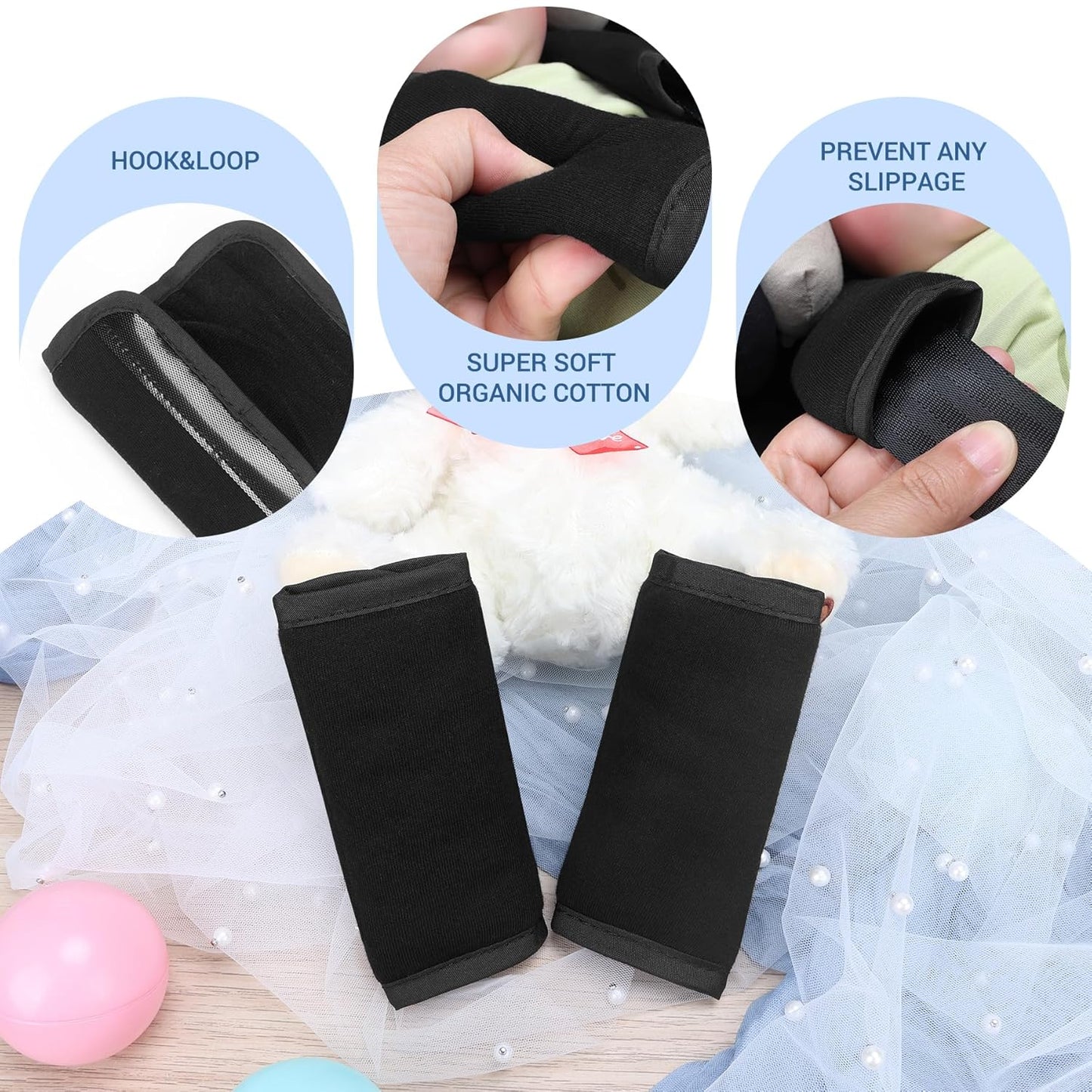 COOLBEBE Upgraded Babybody Support & Strap Covers Set for Newborn Infant Toddler - Extra Soft Breathable Car Seat Insert Cushion Pad, Perfect for Carseats, Strollers, Swing, Black