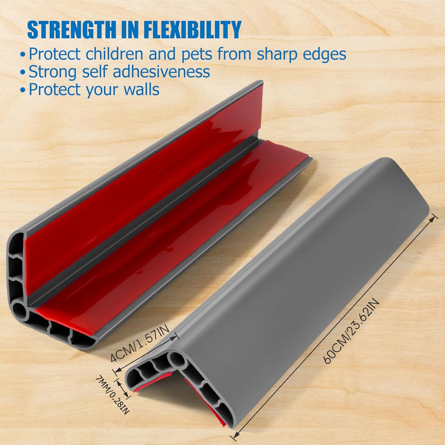 Wall Corner Edge Protector 4 Pack,1.57x1.57x23.62x0.28 inch Soft Baby Proof Corner Guards for Sharp Edges, Self-Adhesive Corner Protectors for Home, Kindergarten,Thickness-7mm(0.28 in)
