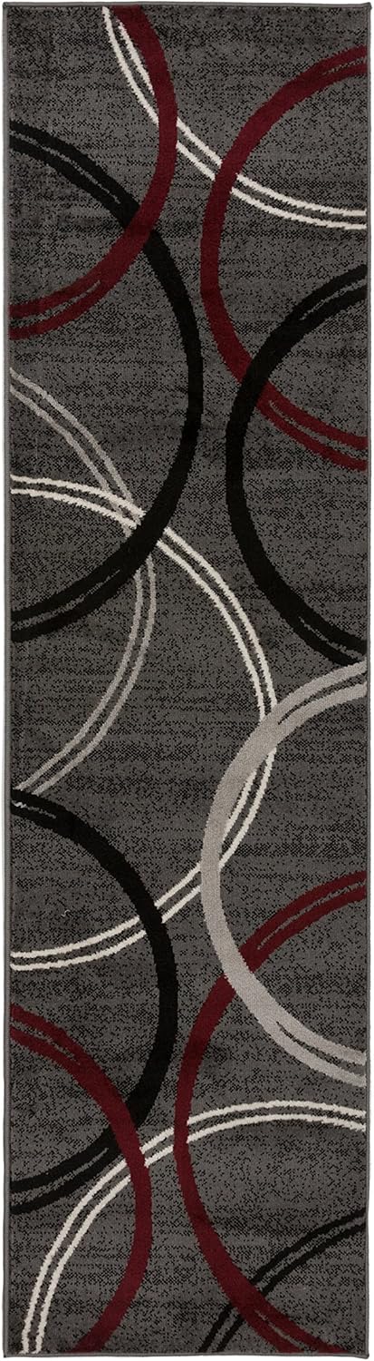 Rugshop Modern Wavy Circles Design Runner Rug 2'7" x 12' Red