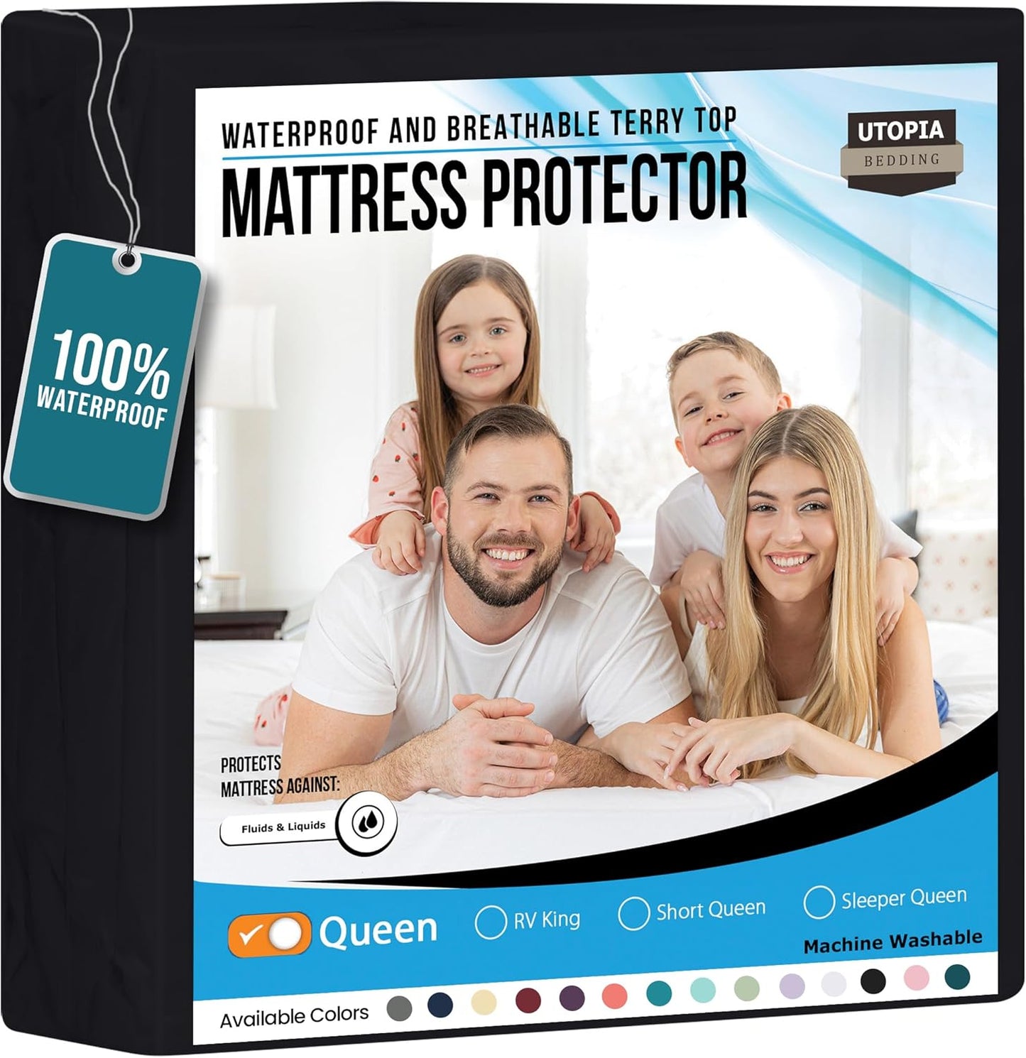 Utopia Bedding Waterproof Mattress Protector Queen Size, Premium Terry Mattress Cover 200 GSM, Breathable, Fitted Style with Stretchable Pockets (Black)