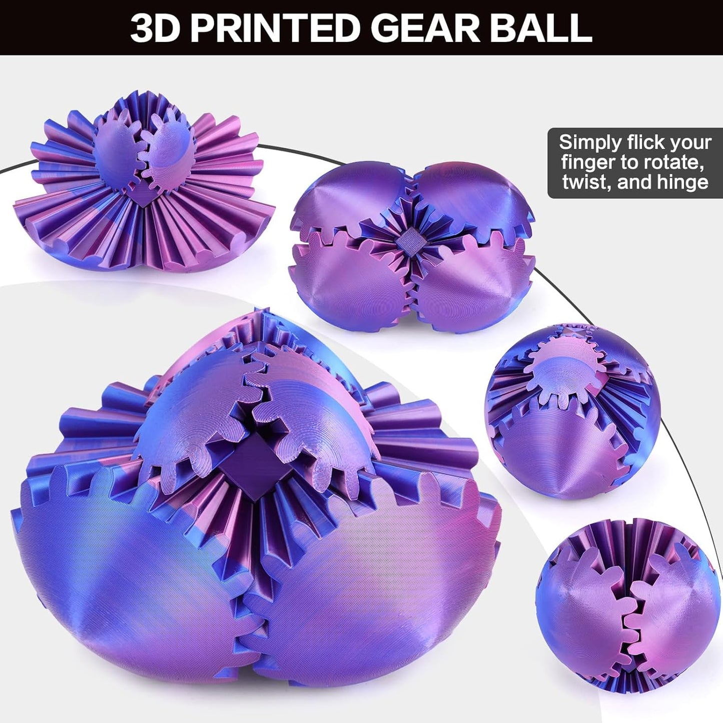 4-inch Larger 3D Printed Gear Ball - Marvellous Design Gear Sphere, Already Assembled 360° Rotatable Gearsphere, Steampunk Whirling Wonder Fidget for Stress and Anxiety Relief (Dazzle Color)