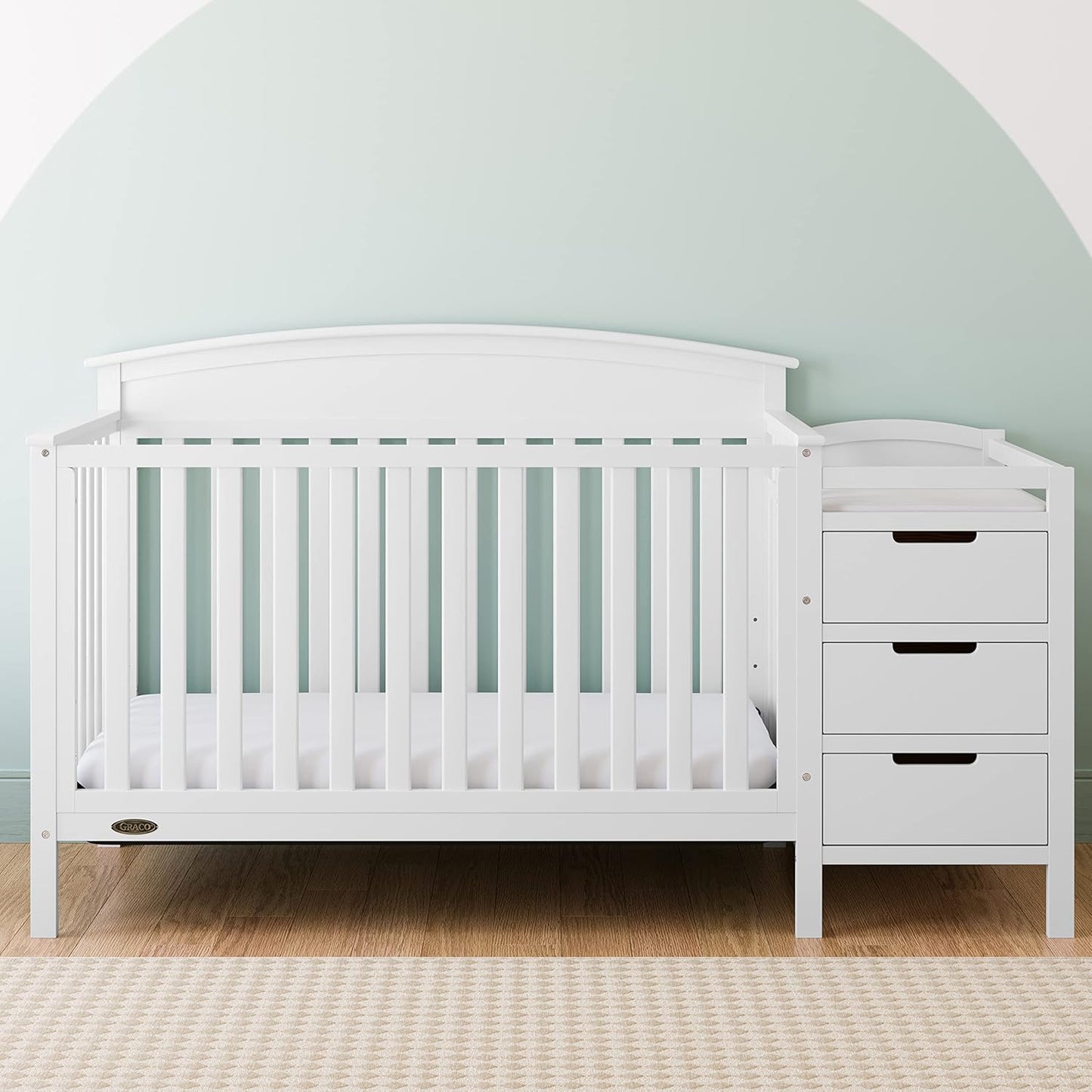 Graco Benton 5-in-1 Convertible Crib and Changer (White) – Crib and Changing -Table Combo, Includes Water-Resistant Changing Pad, 3 Drawers, Converts to Toddler Bed, Daybed and Full-Size Bed