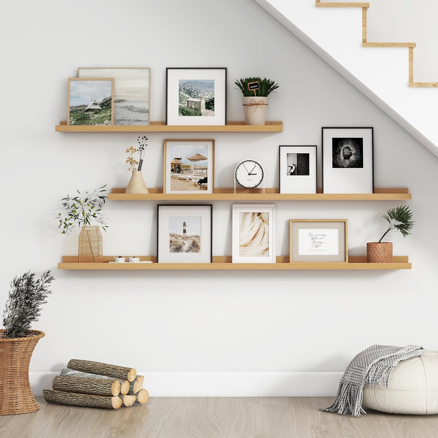 Floating Picture Ledge Shelves for Wall Set of 4, 48 Inch Wall Shelves with Lip Long Large Nursery Book Shelf for Toys Storage Kids Bookshelf Wall Mounted Living Room Bedroom Decor Frames