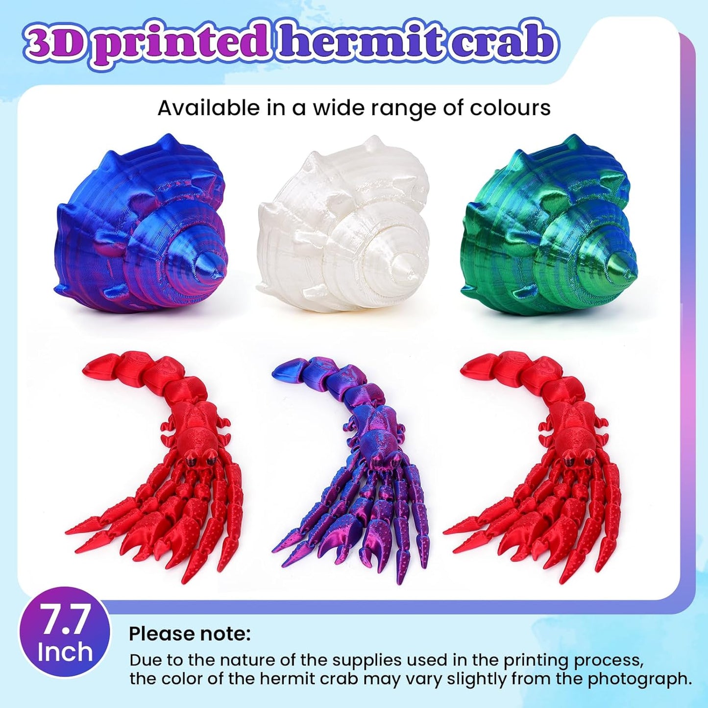 3D Printed Hermit Crab Fidget,3D Printed Dynamic Animals Toy,Full Articulated Flexible Crystal Hermit Crab Fidget Fidget Toys,Adults Fidget Toys for Autism ADHD,Home Office Decor (Red green blue)