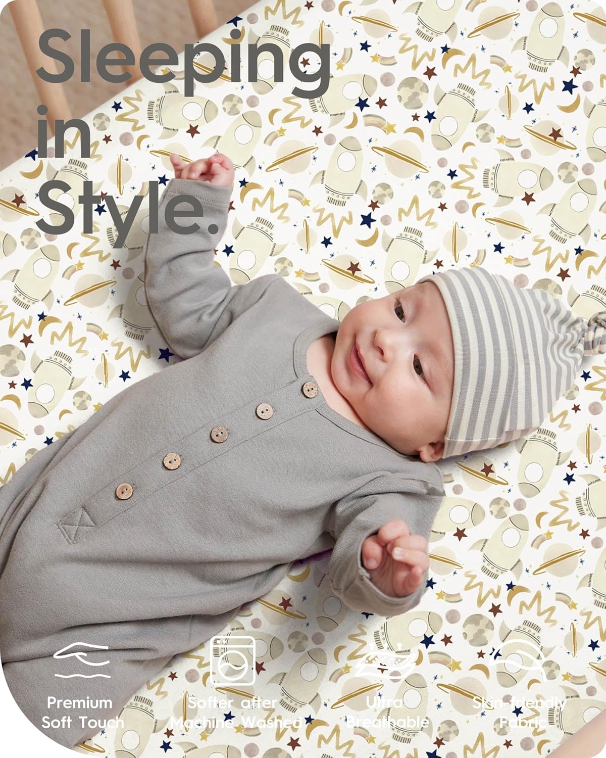 Pack and Play Sheets Fitted, Ultra Soft Mini Crib Sheets Boy, Neutral Pack N Play Mattress Sheets Hypoallergenic and Soothing, Premium Jersey Playard Sheets, Galaxy Space, 2 Pack