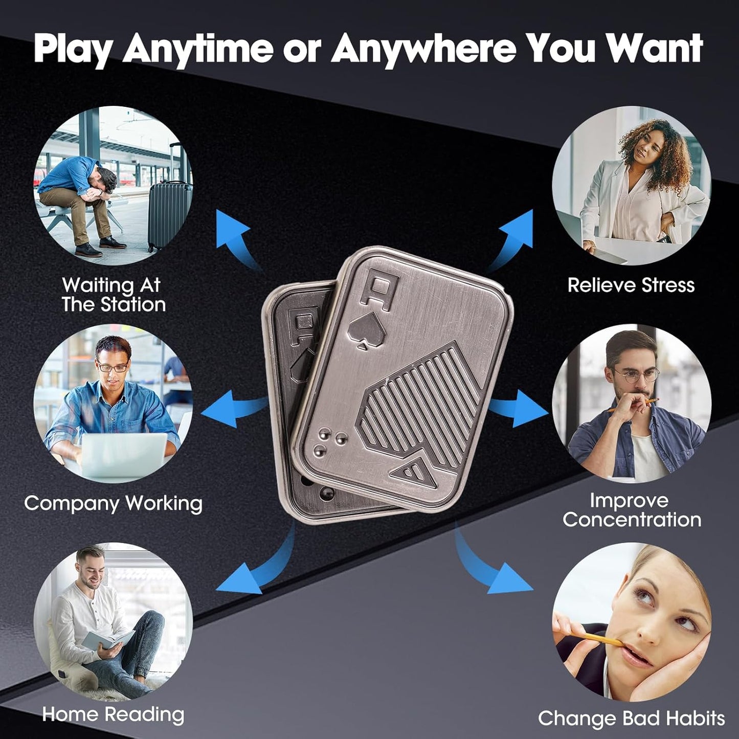 Fidget Slider 3 Pack, Magnetic Metal Freestyle Fidget Toys Haptic Coin Poker Card, EDC Fidget Toy for Adults,Relieve Stress Anxiety ADHD