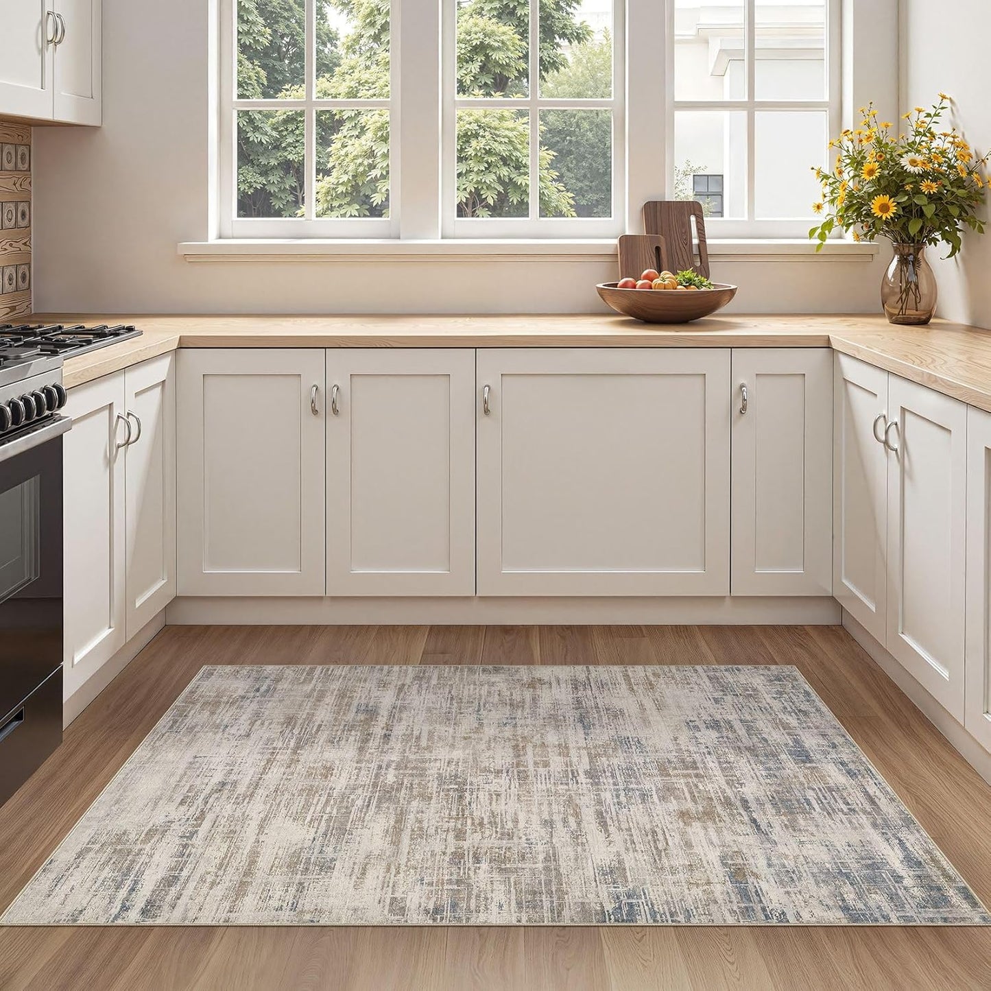 Area Rug for Living Room: 3x5 Washable Neutral Abstract Modern Soft Rugs Non Slip Indoor Floor Stain Resistant Carpet for Bedroom Dining Room Office Nursery - Brown