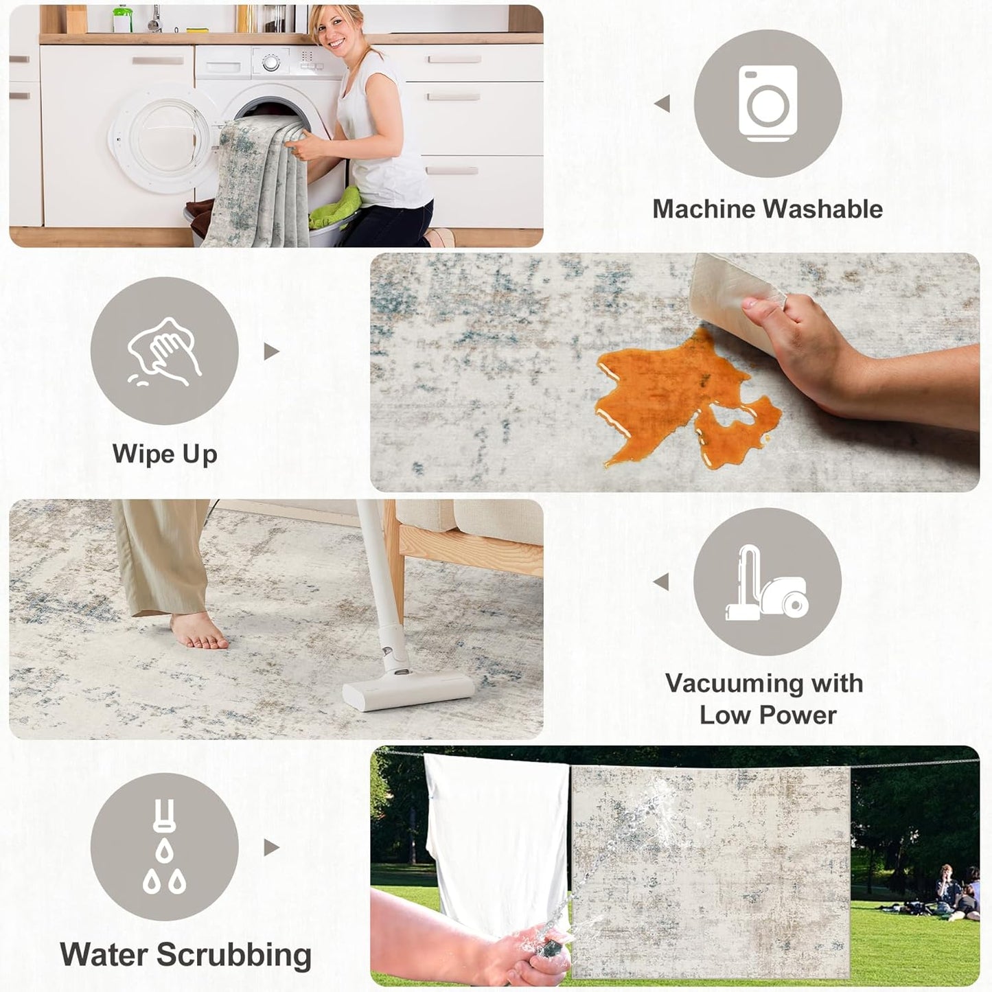 8x10 Area Rugs for Living Room - Washable Rug Modern Abstract Soft Large Neutral Non-Slip Carpet Indoor Floor Stain Resistant Thin Carpets for Bedroom Dining Room Farmhouse Nursery Home Office Multi