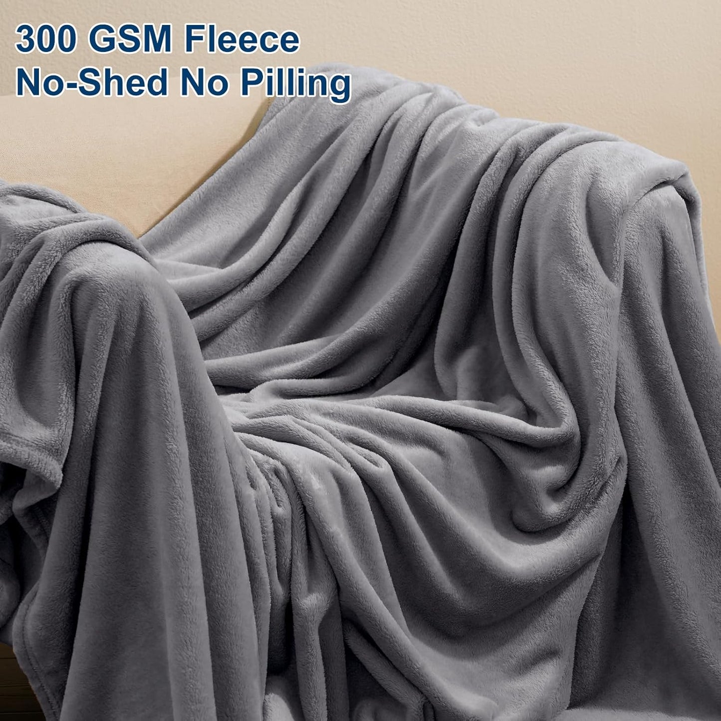 PHF Ultra Soft Fleece Blanket Twin Size, No Shed No Pilling Luxury Plush Cozy 300GSM Lightweight Blanket for Bed, Couch, Chair, Sofa Suitable for All Season, 66" x 90", Grey