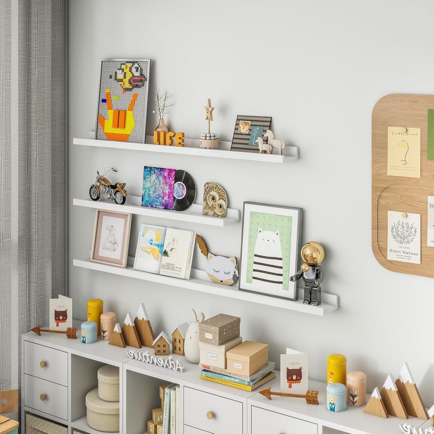 Solid Ash Wood Picture Ledge Shelf, 24 Inch Floating Shelves with Lip Set of 2, Photo Ledge Shelf Nursery Bookshelf Wall Mounted for Living Room Bedroom Decor, White