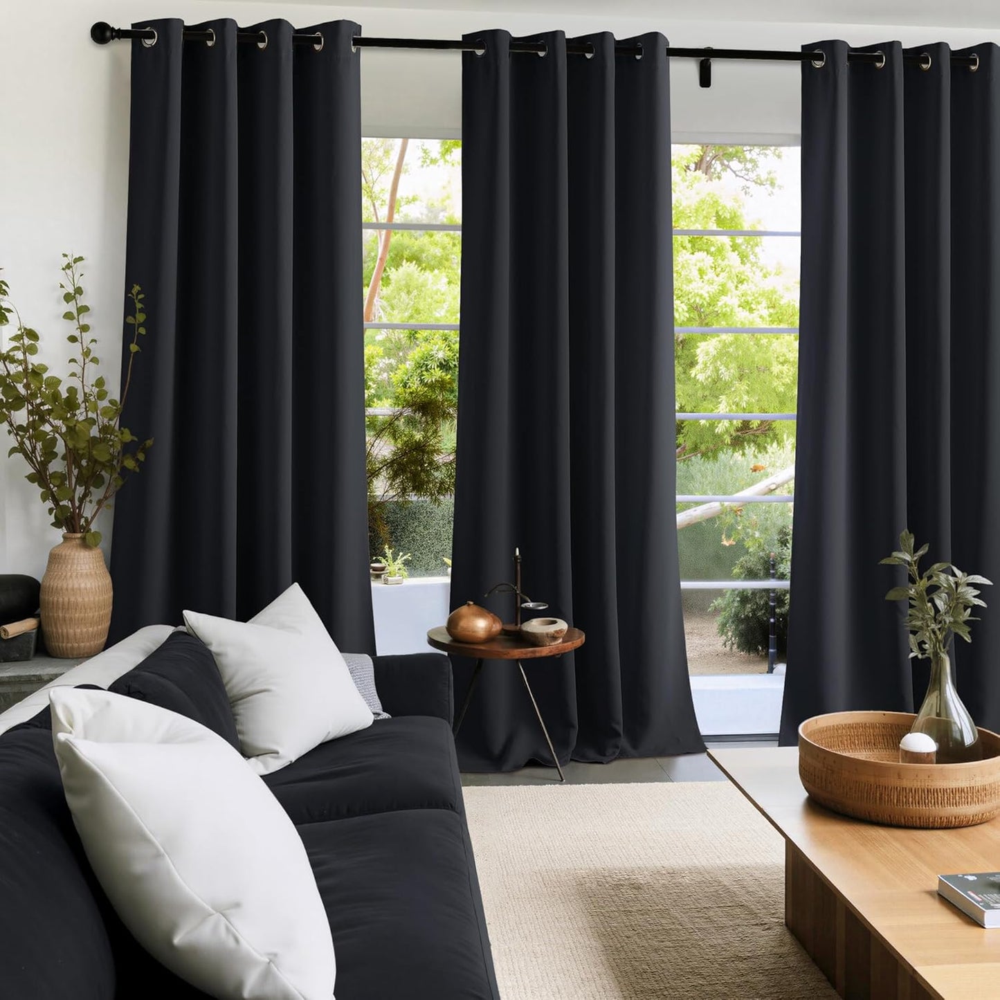NICETOWN Blackout Curtains for Bedroom 96 Inches Long, 2 Panels, W52, Black, 3 Pass Microfiber Noise Reducing Thermal Insulated Solid Ring Top Blackout Window Drapes