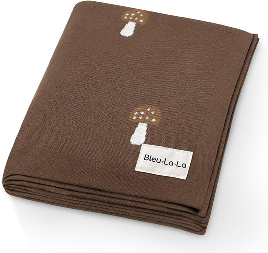 Knit Baby Blanket for Girls and Boys 100% Cotton Buttery Soft Cozy Receiving Swaddle Crib Stroller Blanket for Shower Gift Registry for Newborns, Infants, Toddlers (Mushroom - Mocha)