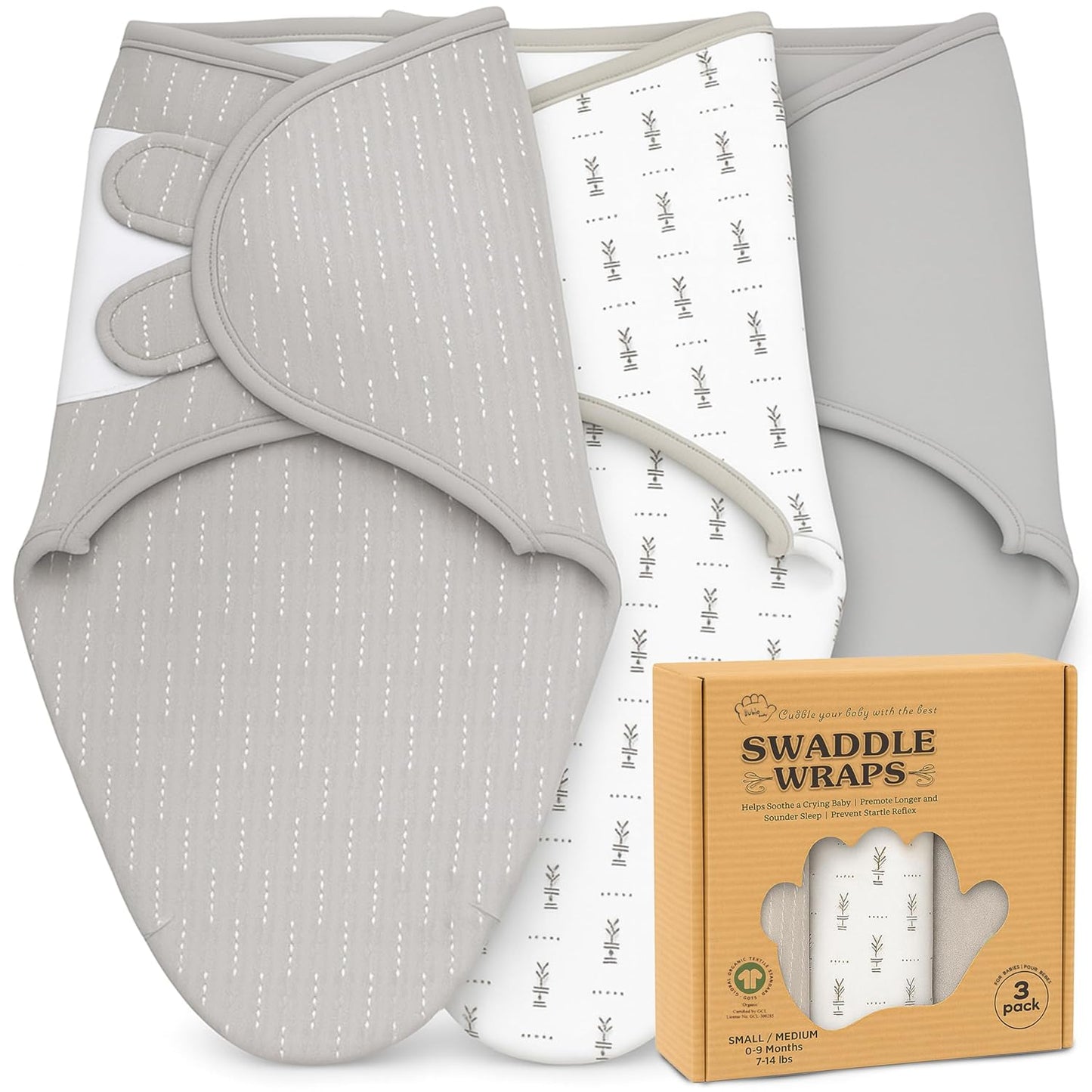 Baby Swaddle Blanket 3-Pack – Organic Cotton Adjustable Swaddle Wrap for Newborns 0-3 Months – Infant Sleep Sack for Baby Girl or Boy – Soft Breathable Swaddling Blankets, Grey