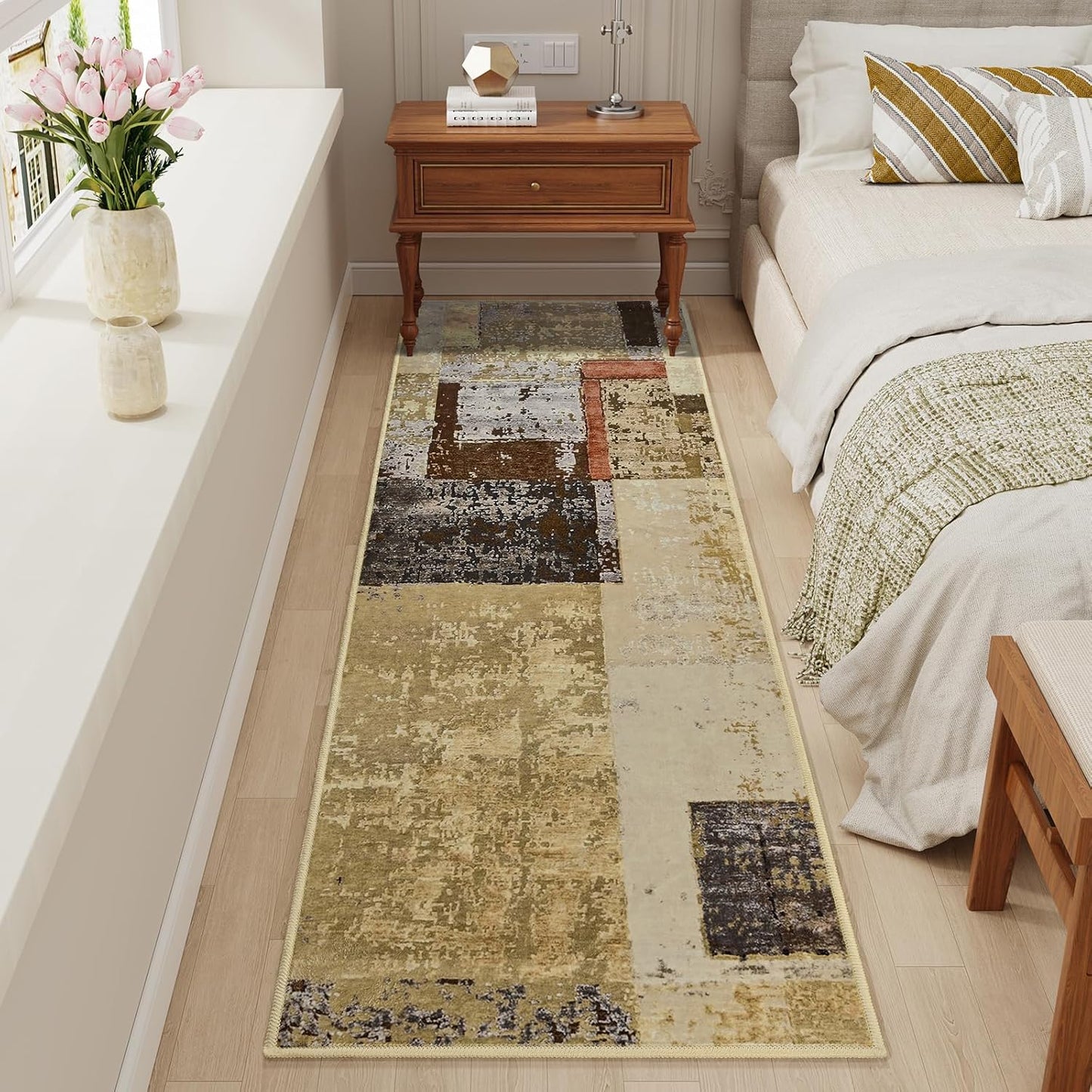 LOCHAS Washable Runner Rugs for Hallway, 2x6 Non Sip Soft Rug for Bedroom Entryway Kitchen Laundry Room, Long Abstract Carpet for Indoor Floor Bedside, Geometric Vintage Home Decor, Pet & kid Friendly