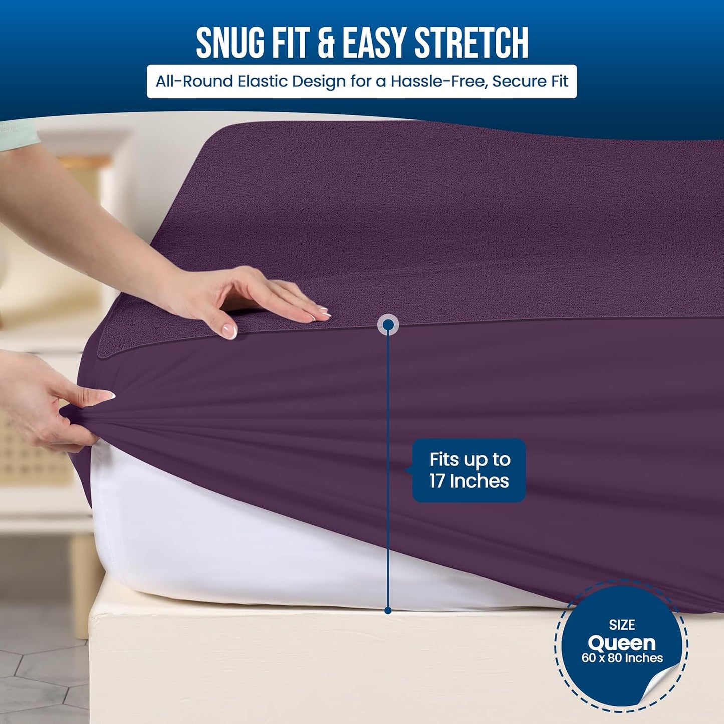 Utopia Bedding Waterproof Mattress Protector Queen Size, Premium Terry Mattress Cover 200 GSM, Breathable, Fitted Style with Stretchable Pockets (Purple)