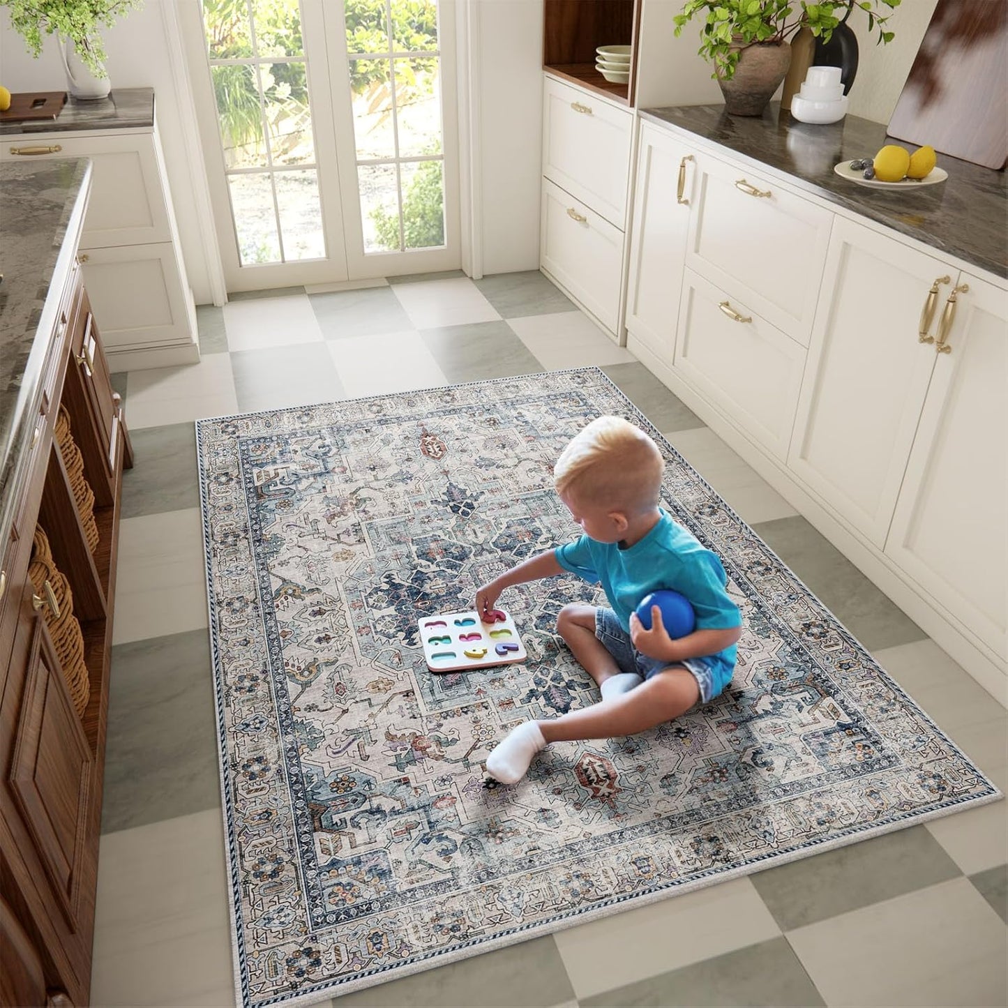 Machine Washable Throw Rugs for Entryway: Door Mat Indoor Entrance 3x5 Small Rug Stain Resistant Non-Slip Low Pile Soft Carpet for Kitchen Front Door Indoor Entry Bathroom Bedroom