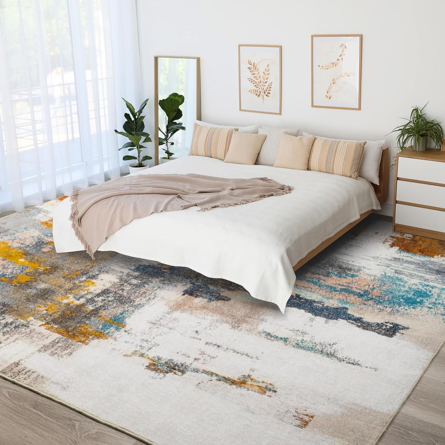 Kelarea Living Room Rug, 6x9 Rug Modern Abstract Washable Rugs Grey Faux Wool Vintage Carpet, Non Slip Rugs for Living Room, Bedroom, Dining Room, Kids Playroom, Home Office