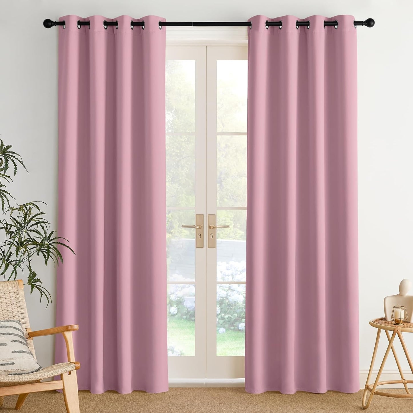 NICETOWN Rouge Pink Room Darkening Curtains for Bedroom 84 inches Long 2 Panels, Thermal Grommet Curtains for Living Room, Noise Reducing Privacy Window Treatment for Nursery, Laundry, W52