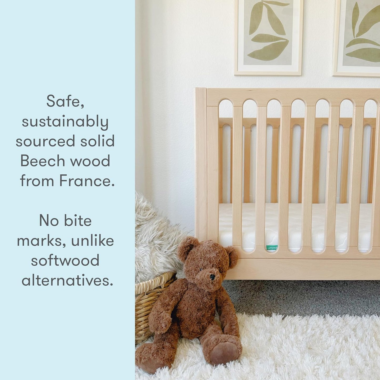 Newton Baby Galileo Standard Crib, Solid Beech Wood in Natural Color, 3-in-1 Convertible Crib with Toddler Bed Conversion Kit, Ultra-Safe Non-Toxic Finish