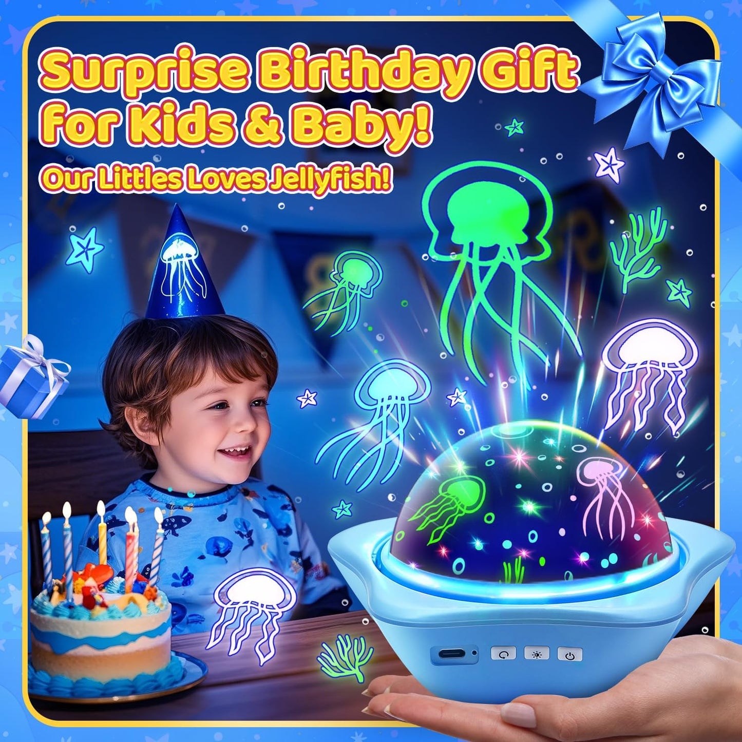 Jellyfish Baby Night Light Projector, Dinosaur+Jellyfish+Unicorn Night Light Projector, 96 Projection Options+USB Rechargeable Baby Sleeping Toys Baby Gifts,Jellyfish Lamp Baby Toys Baby Gifts Newborn