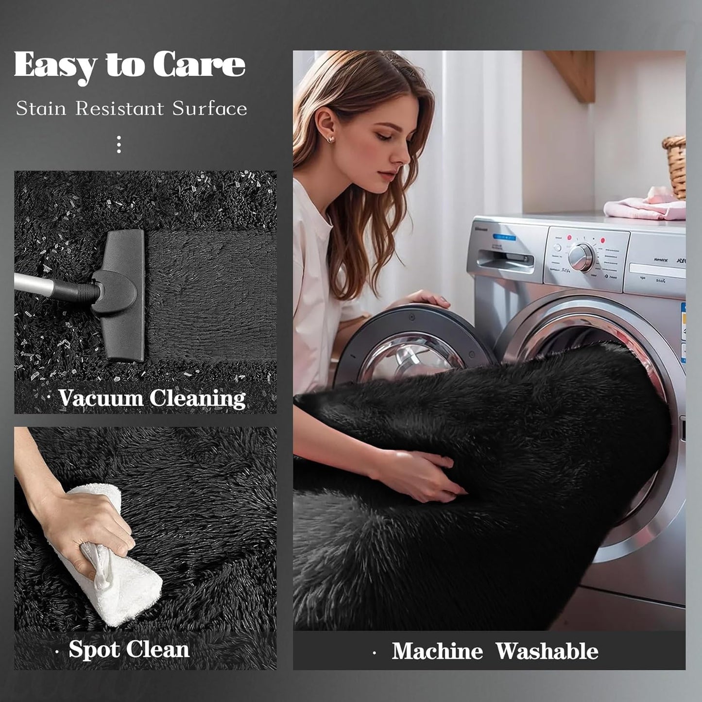 8x10 Area Rug for Living Room: Fluffy Shag Soft Washable Rugs Large Fuzzy Plush Indoor Carpet for Bedroom Nursery Playroom Kids Girls Boys Room (Black, 8'x10')