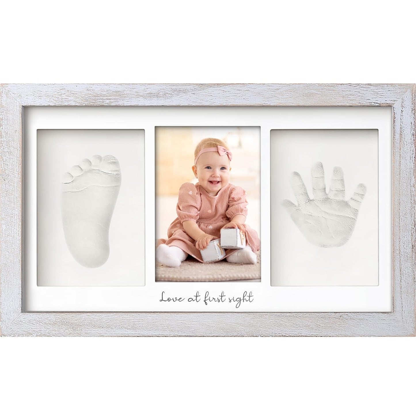 Baby Hand and Footprint Kit - Clay Handprint Keepsake Frame, Newborn Nursery Picture Frame, Personalized New Mom Gifts for Baby Shower & Registry (Vintage Gray)