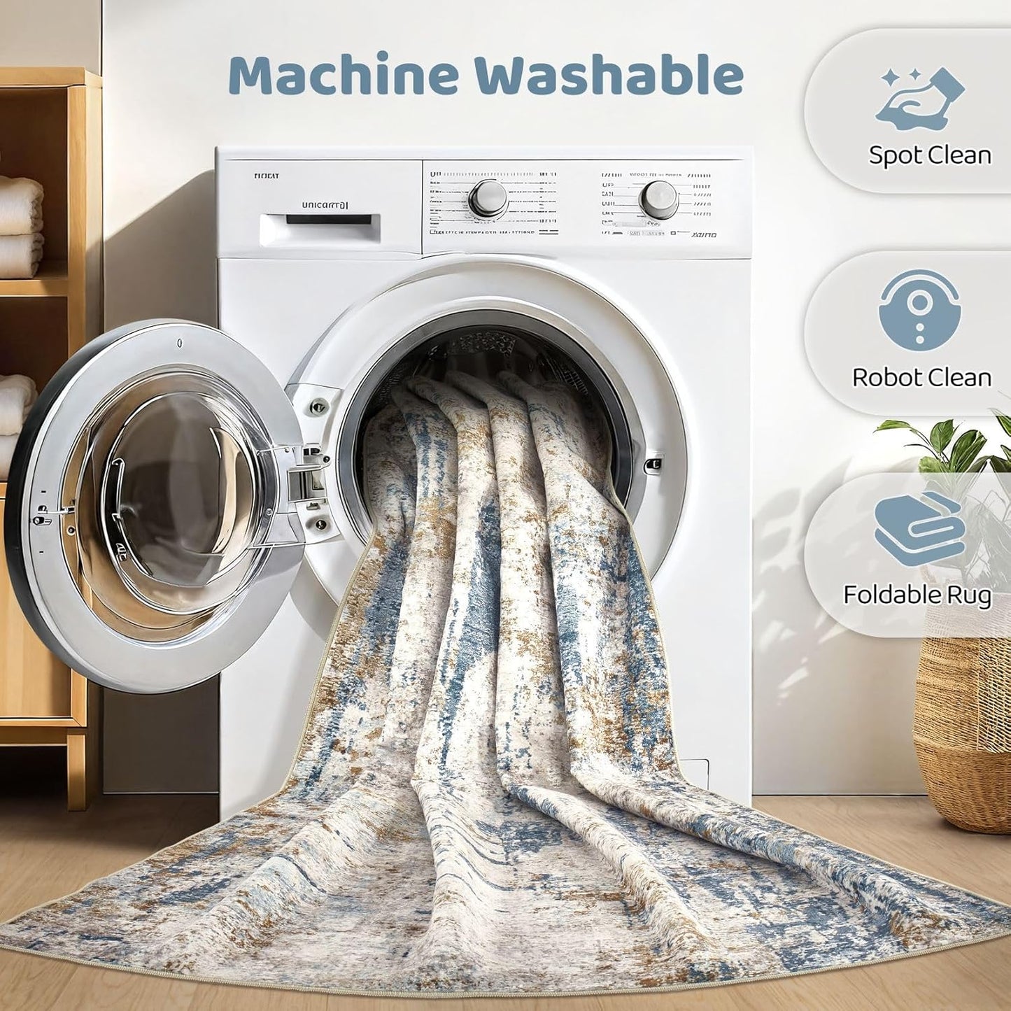 7x9 Area Rug Washable Rugs: Living Room Large Abstract Modern Soft Stain Resistant Indoor Floor Non Slip Accent Carpet for Bedroom Nursery Playroom Office Dining Room Dorm Home House- Tan