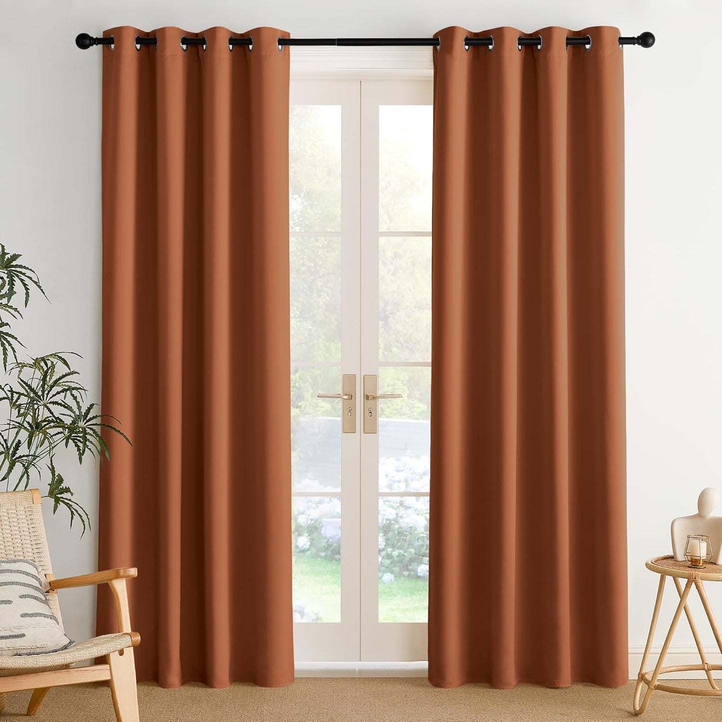 NICETOWN Burnt Orange Curtains for Living Room 84 inches Long 2 Panels, Thermal Grommet Curtains for Living Room, Noise Reducing Privacy Window Treatment Shades for Bedroom, Laundry Patio, W52