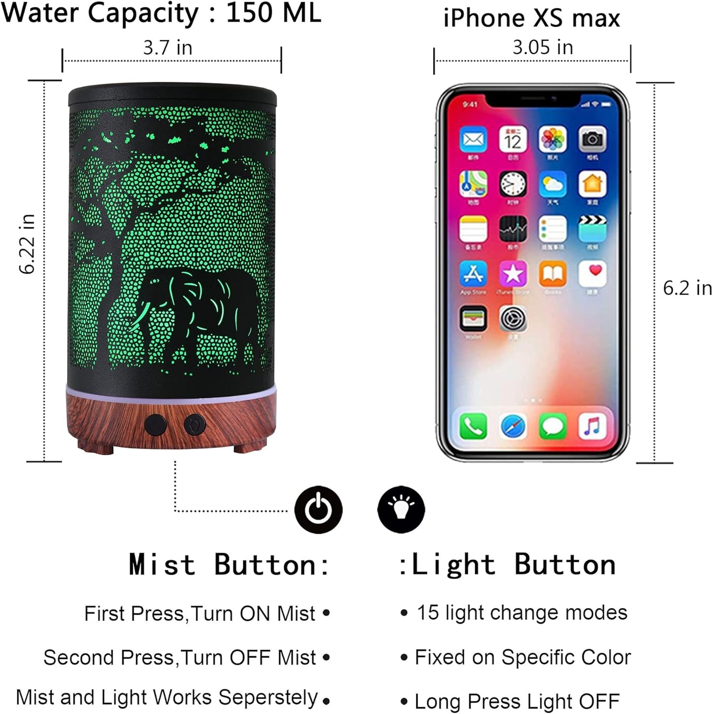 Essential Oils Diffuser,Aromatherapy Diffuser,Birthday Gifts for Women Mom Grandma,Metal Cool Mist Humidifier with 7 Colors Lights Waterless Auto Off Air Diffusers（Elephant）